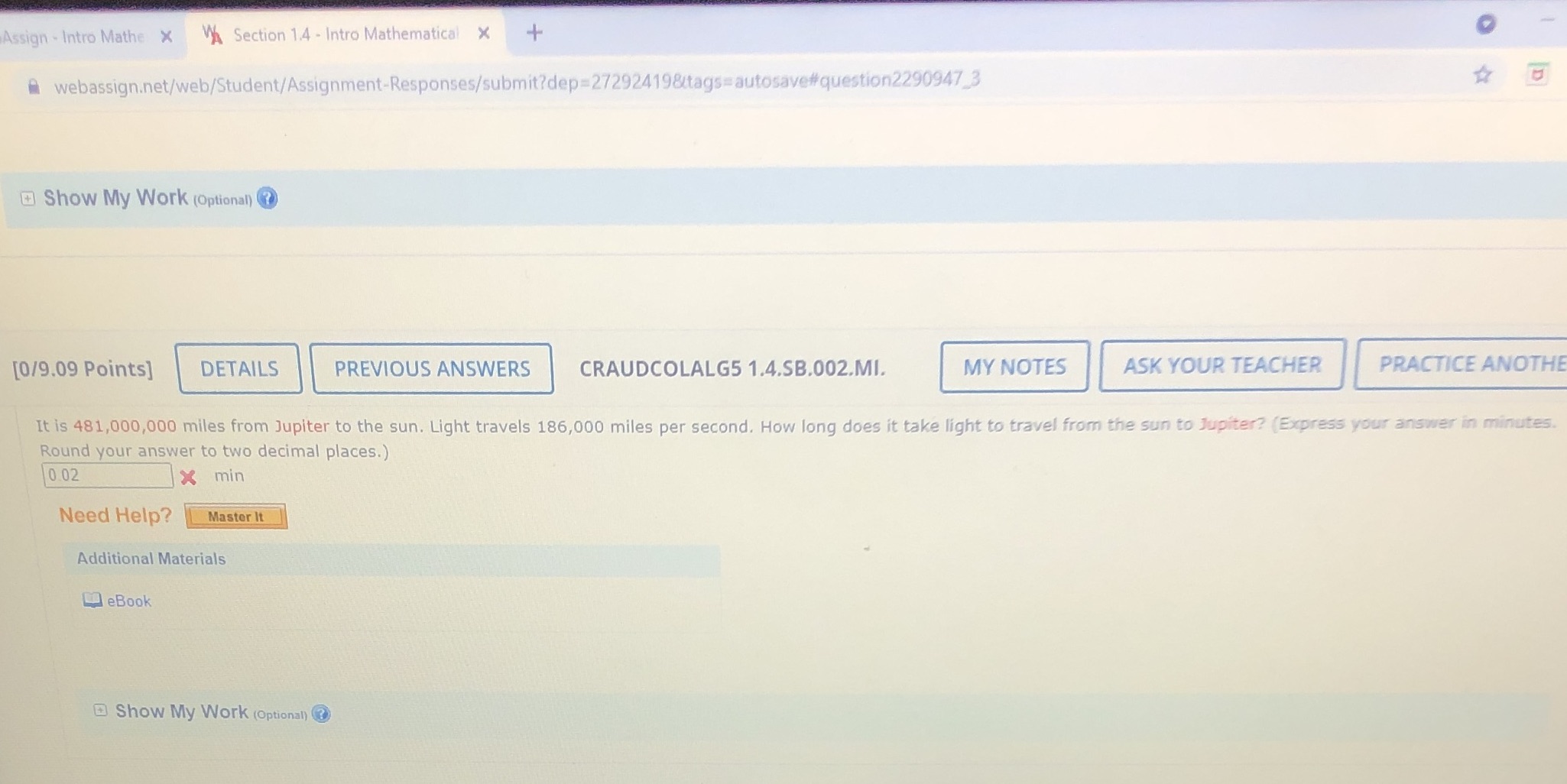 Assign - Intro Mathe x Vy Section 1.4 - Intro
