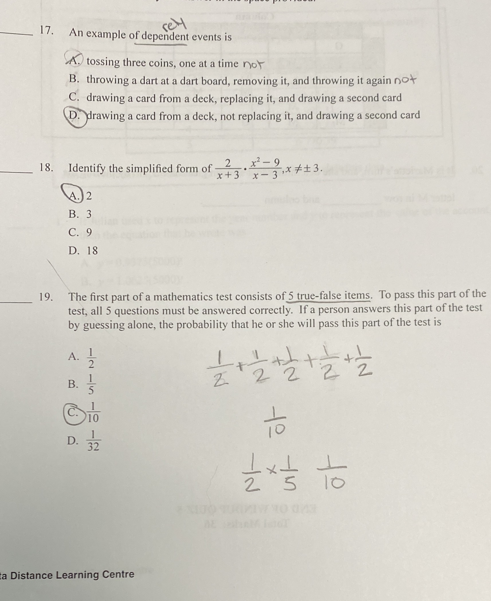 Are these three answers correct? 17. An example
