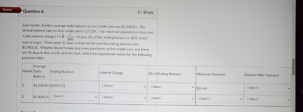 Last month Kaitlin's average daily balance on her