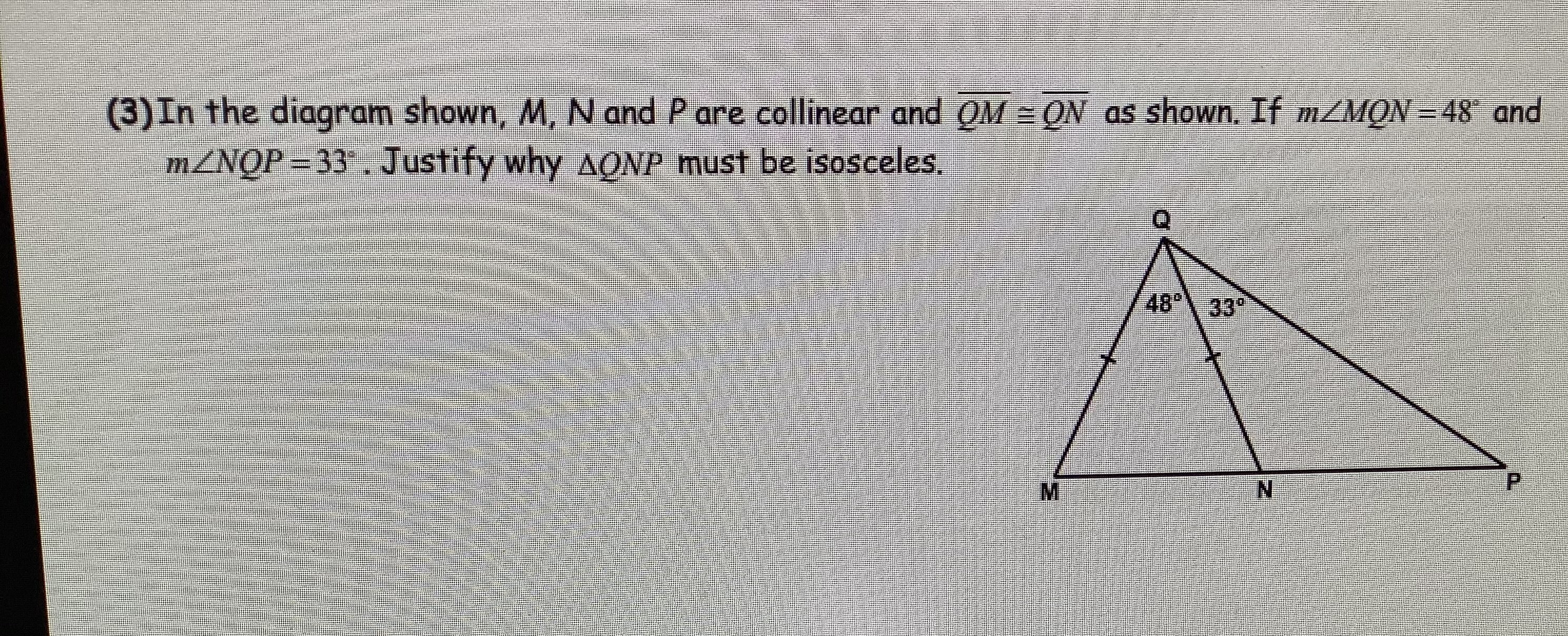(3) In the diagram shown, M, N and P are
