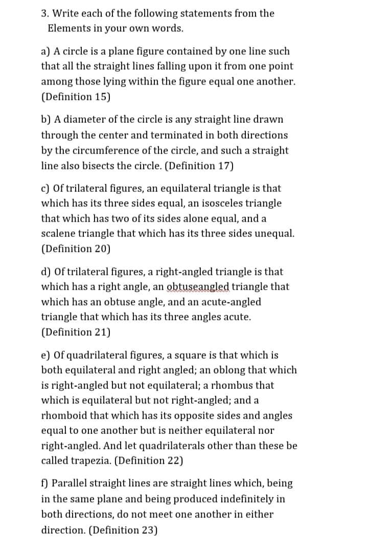 Help me answer the following 3. Write each of the