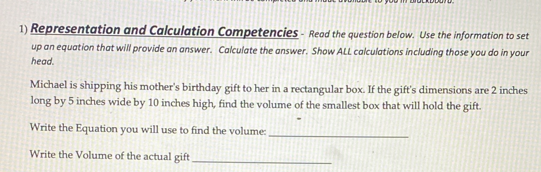 1) Representation and Calculation Competencies -