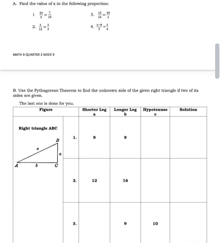 A. Find the value of x in the following