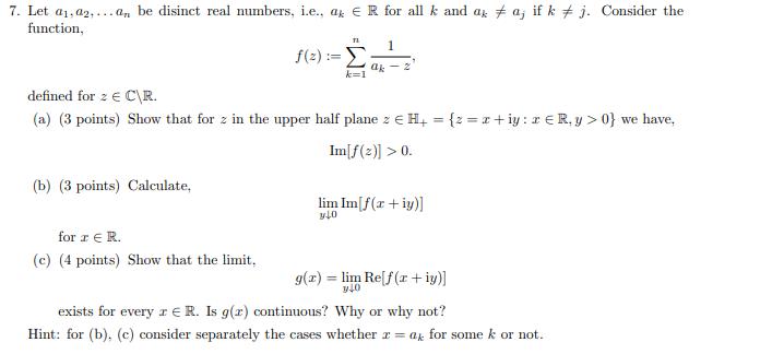 7. Let a1, 02. ...a, be disinct real numbers,