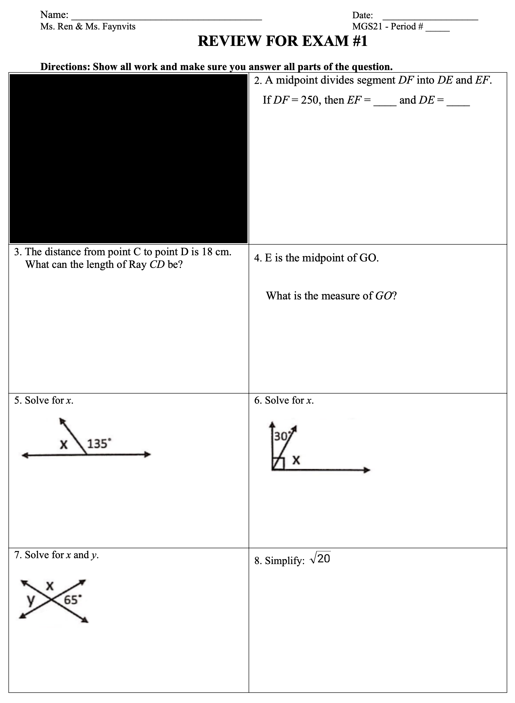 Name: Date: Ms. Ren & Ms. Faynvits MGS21 - Period
