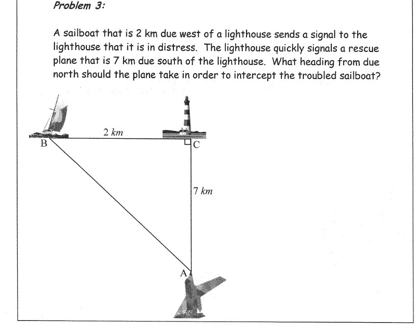 Problem 3: A sailboat that is 2 km due west of a