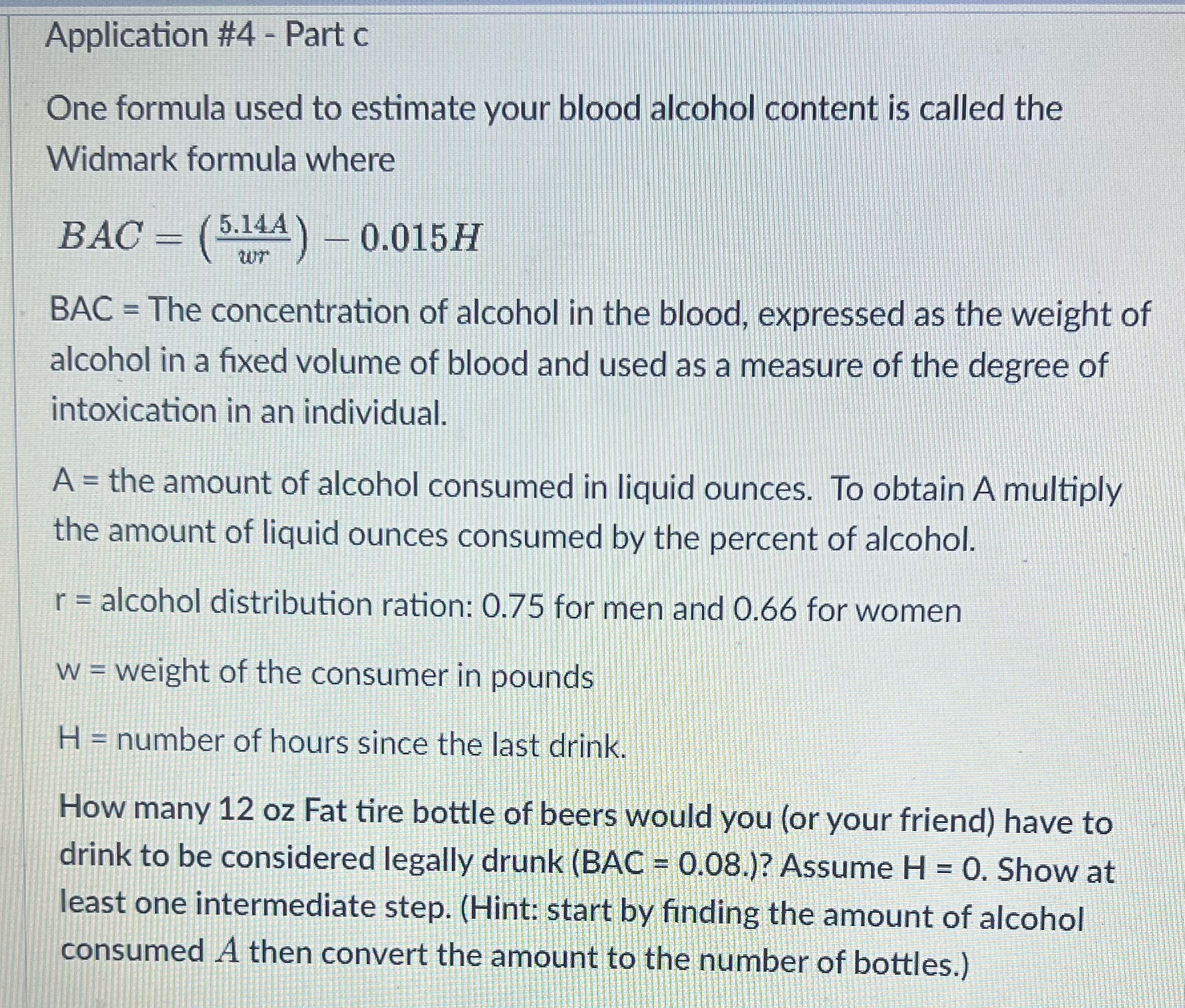 A fat tire 12oz bottle of beer has 5.2% alcohol.