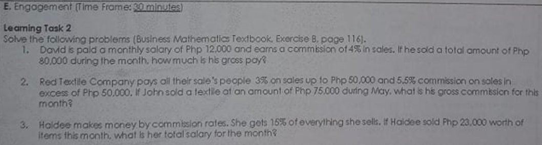 E. Engagement (Time Frame: 30 minutes) Leaming