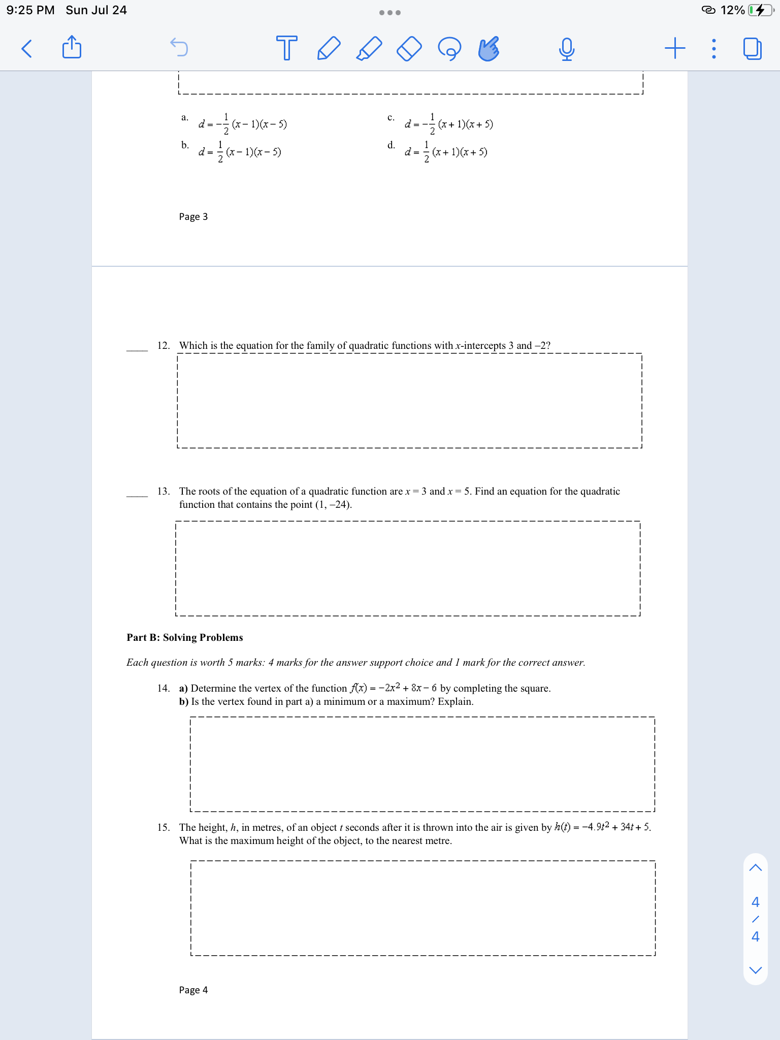 9:25 PM Sun Jul 24 . . . @ 12% % TOD O + : 9 6.