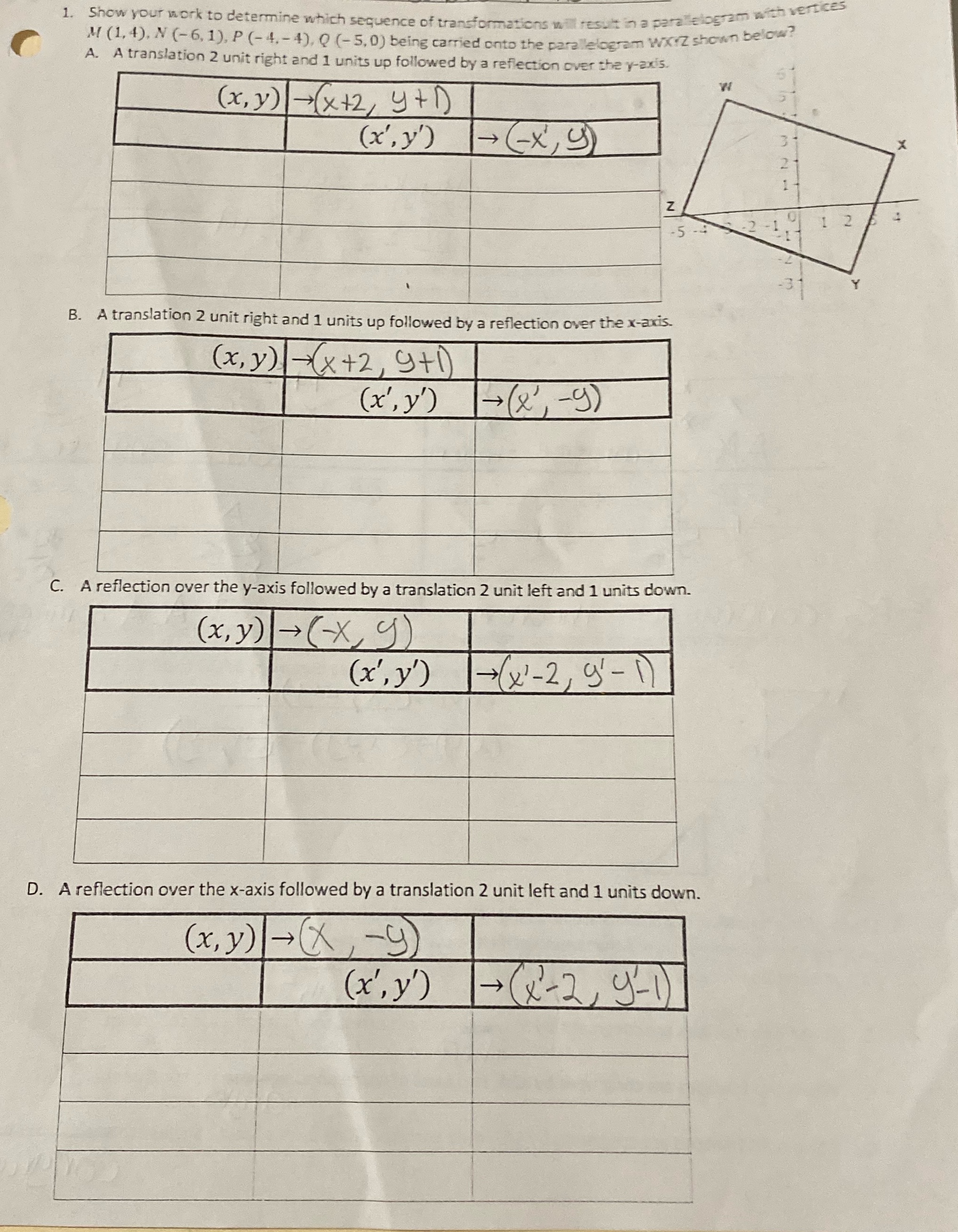 1. Show your work to determine which sequence of