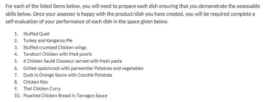 For each of the listed items below, you will need