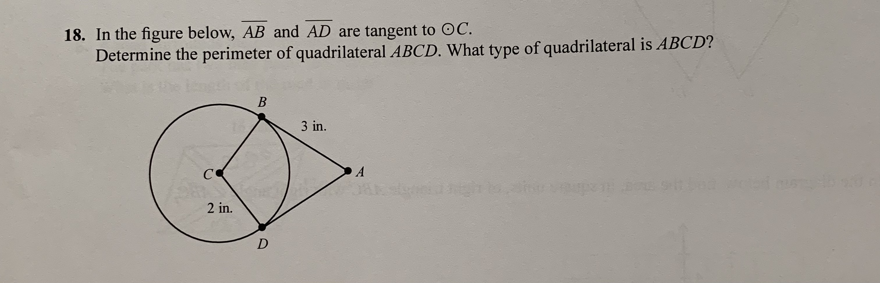 18. In the figure below, AB and AD are tangent to