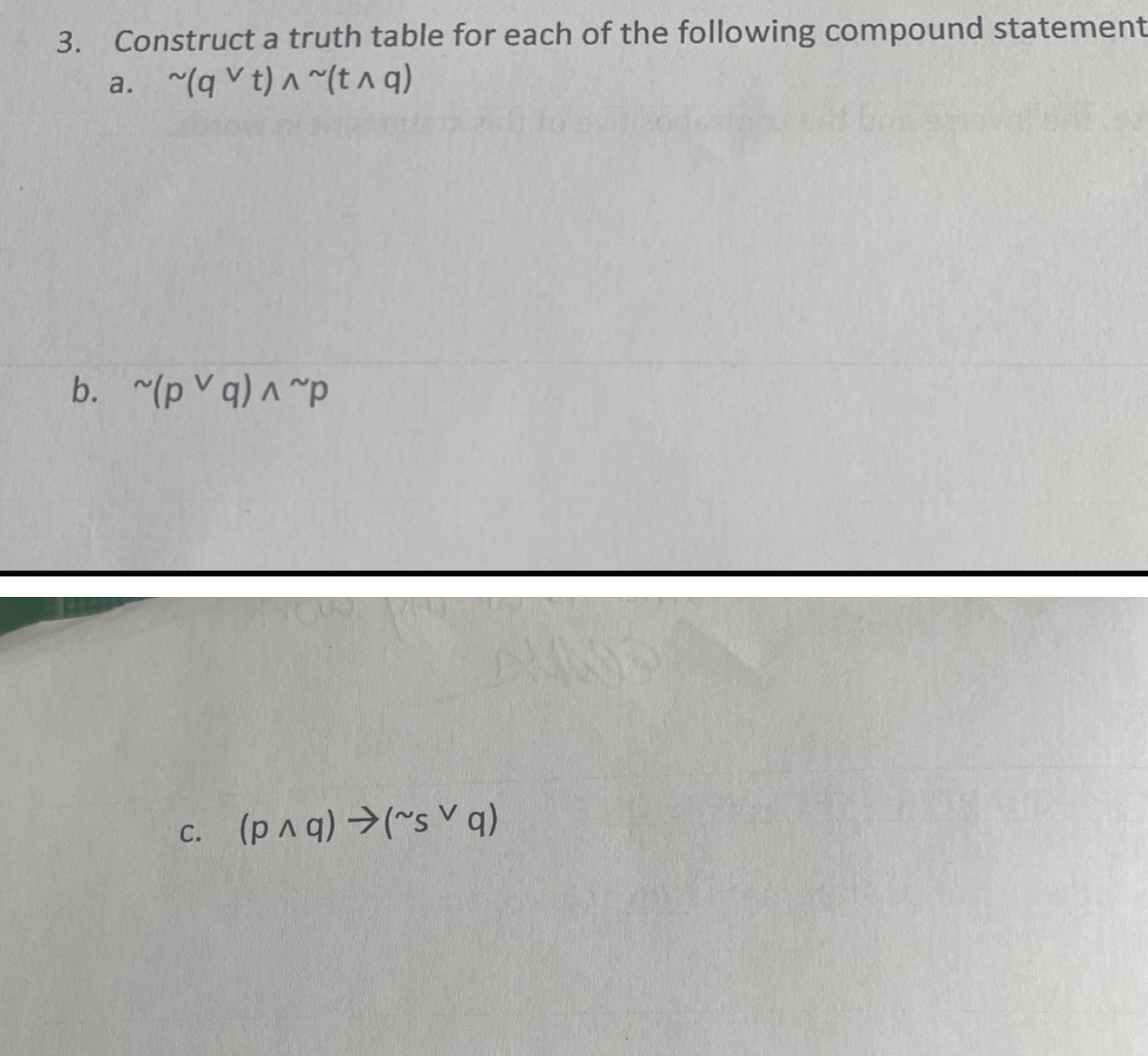 Answer for a,b,c pls 3. Construct a truth table