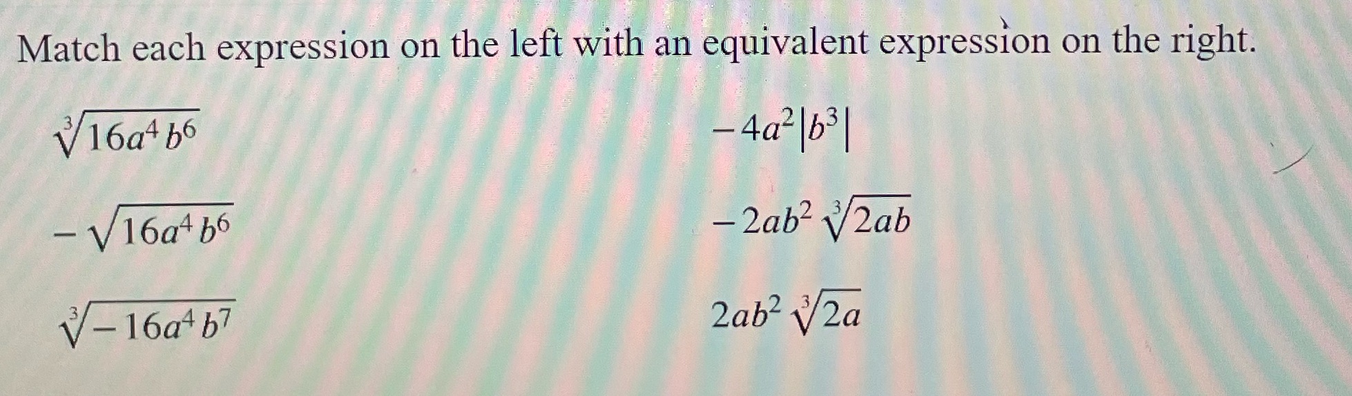 Match each expression on the left with an