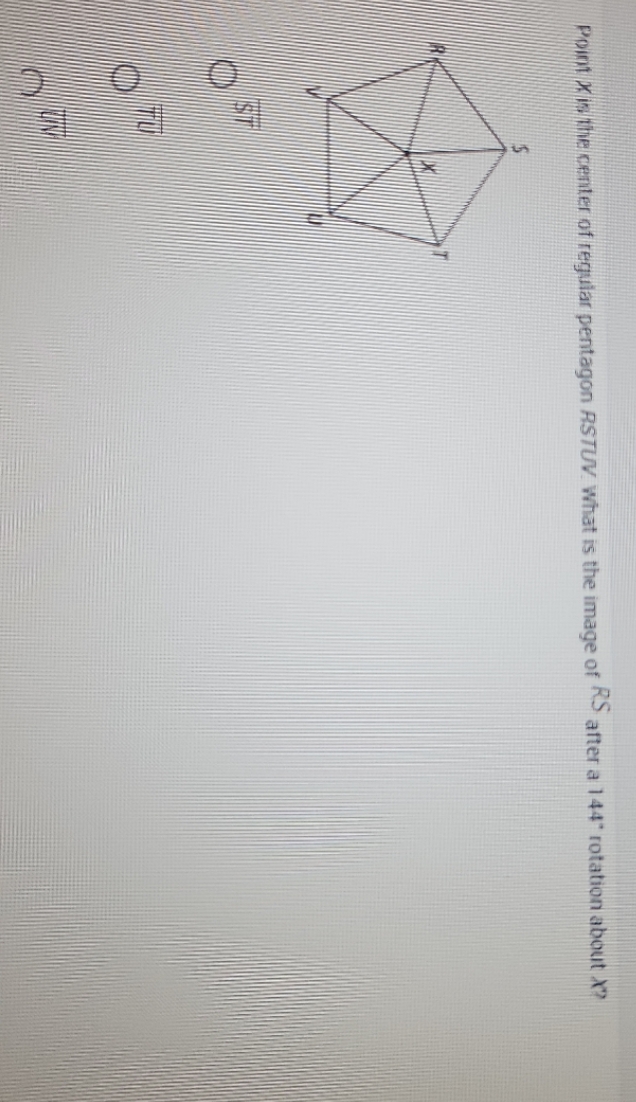 Point Xis the center of regular pentagon RSTUV.