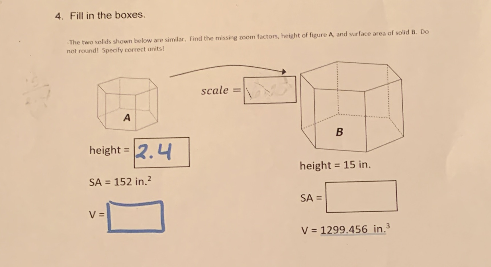 4. Fill in the boxes. -The two solids shown below