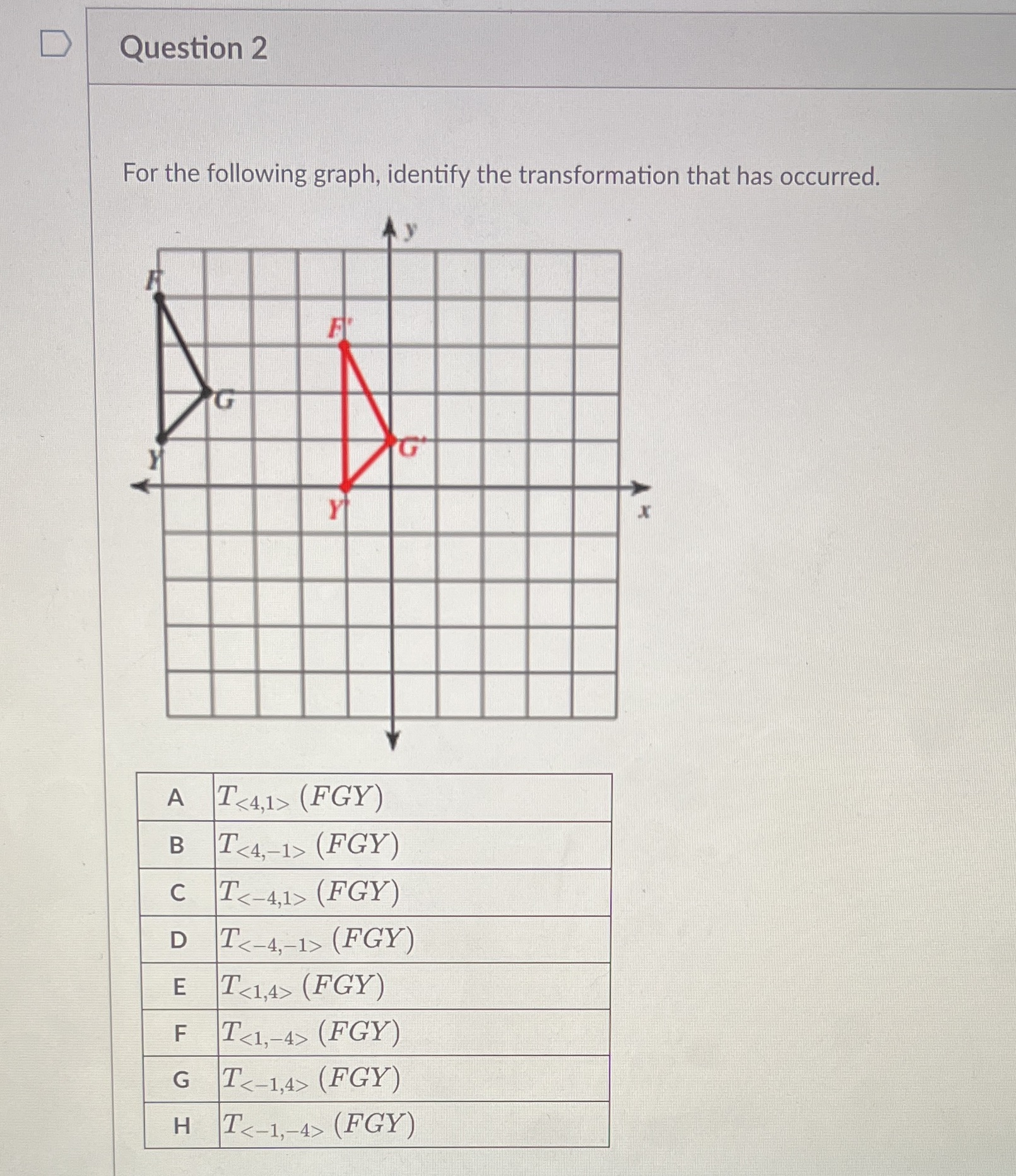 D Question 2 For the following graph, identify