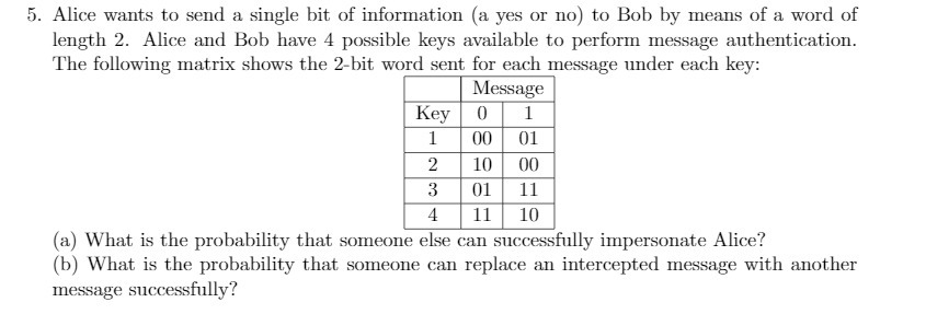 5. Alice wants to send a single bit of