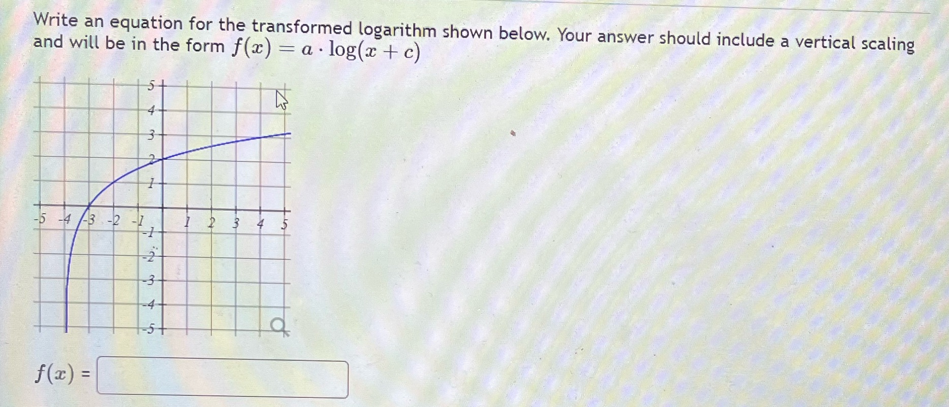 Write an equation for the transformed logarithm