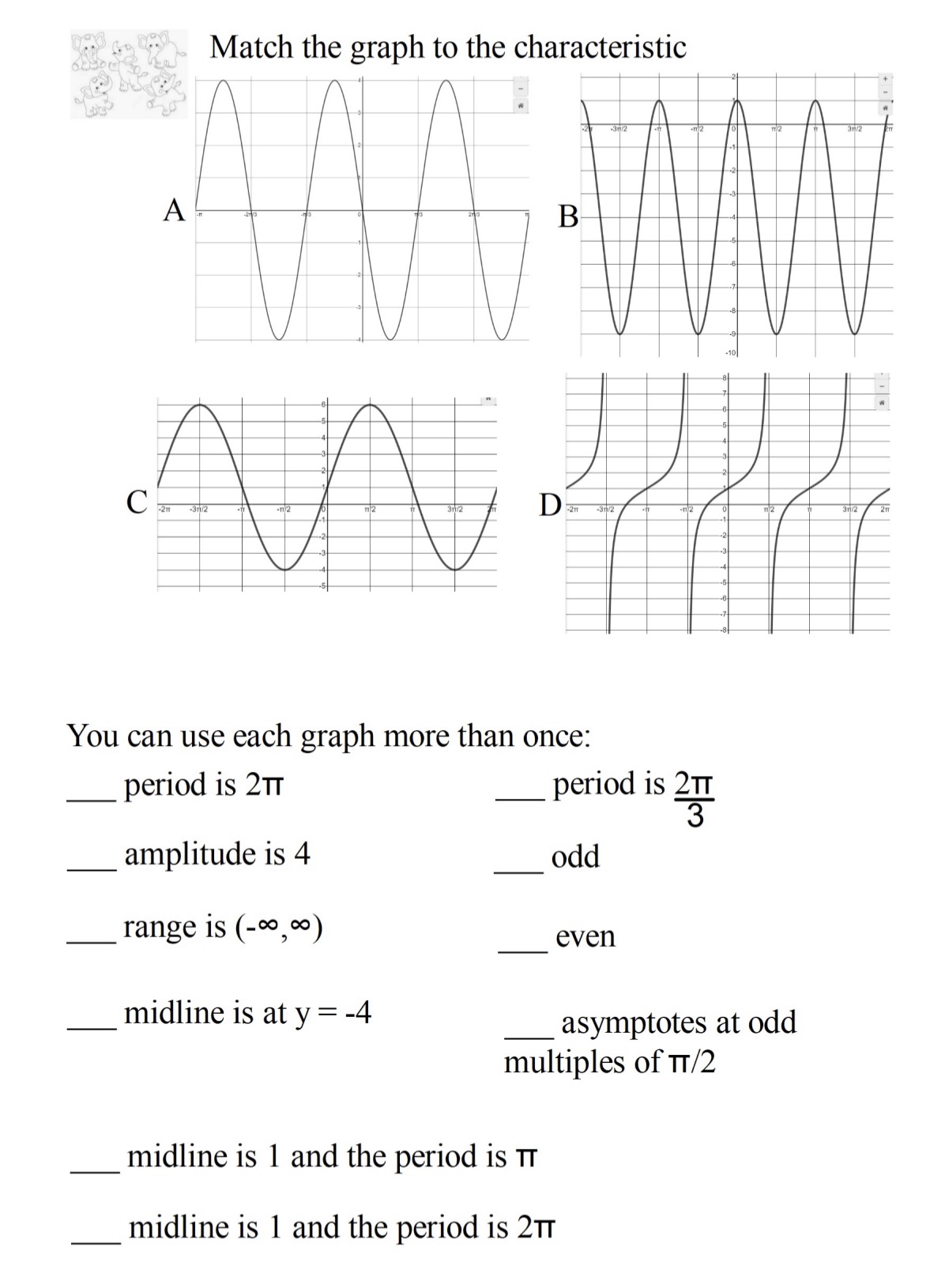 Match the graph to the characteristic You can use