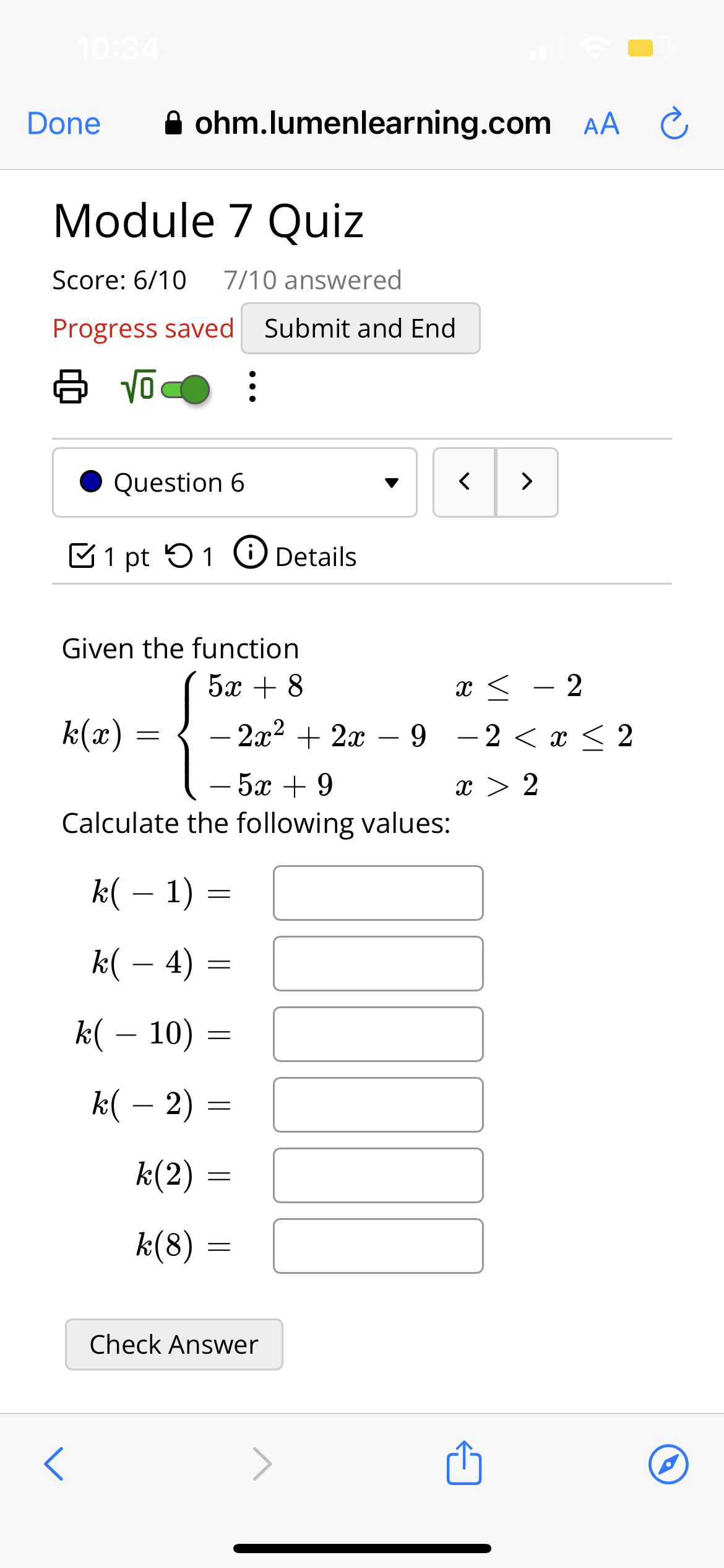 10:34 Done ohm.lumenlearning.com AA Module 7 Quiz
