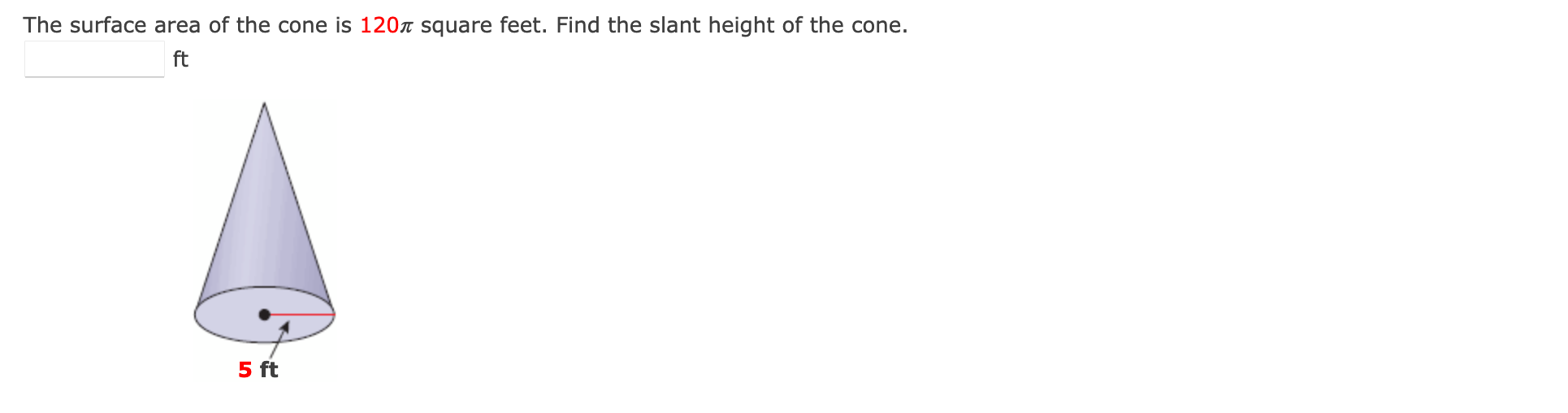 Geometry question The surface area of the cone is