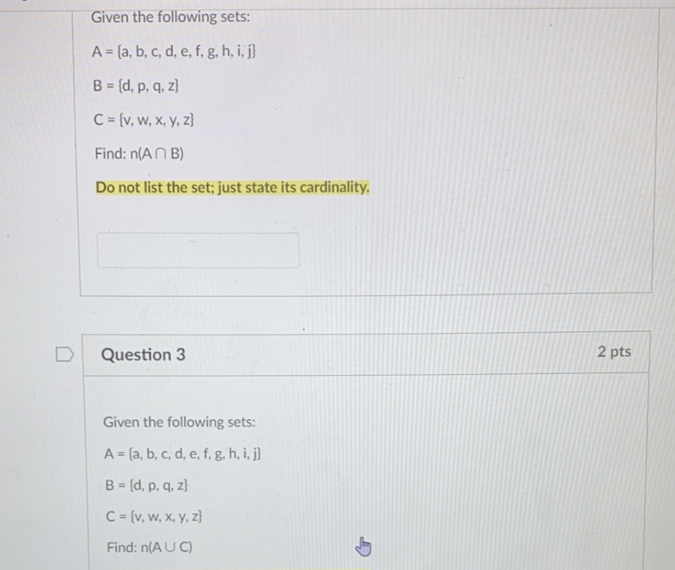 Please just state both cardinality Given the