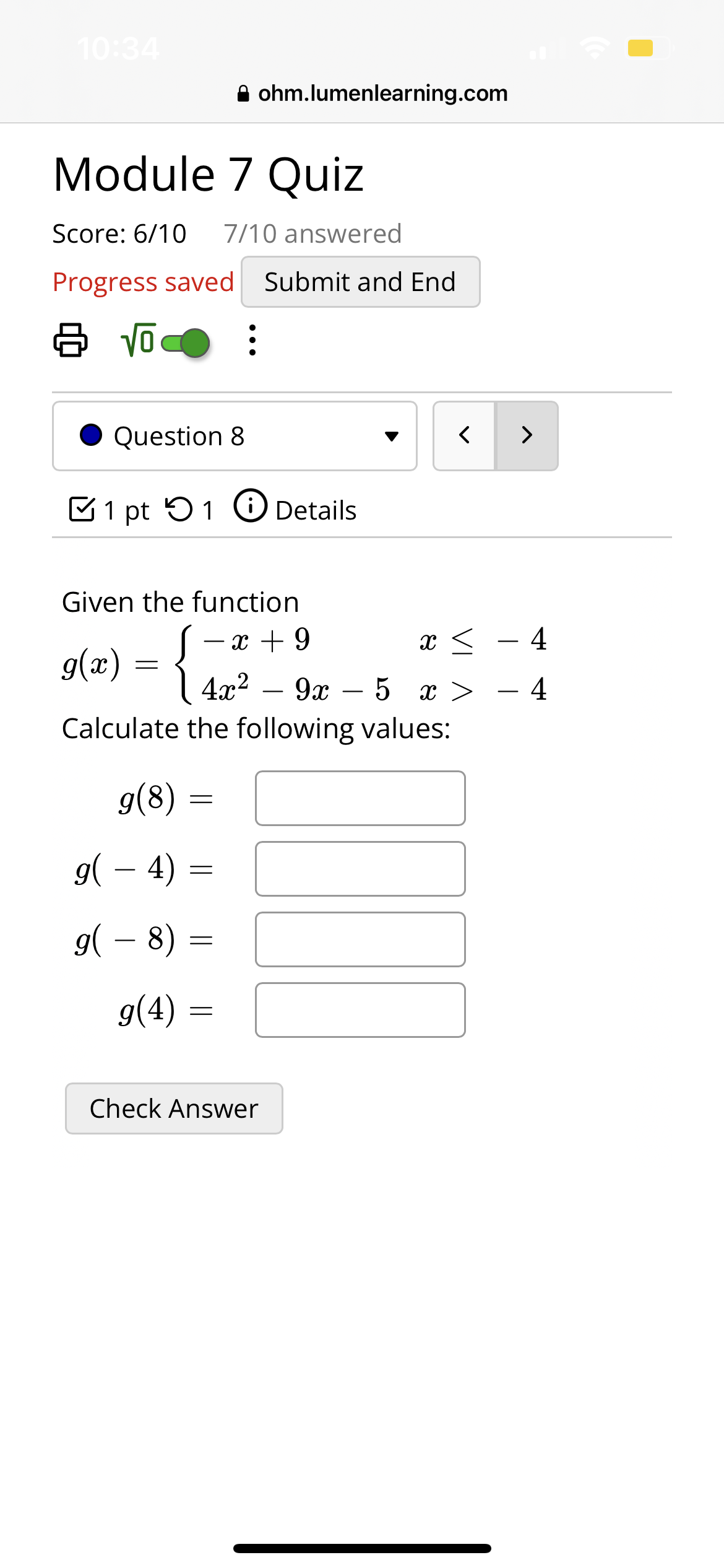 10:34 Done ohm.lumenlearning.com AA Module 7 Quiz