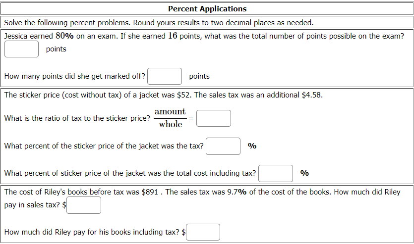 Finding a Percent Given an Amount and a Whole