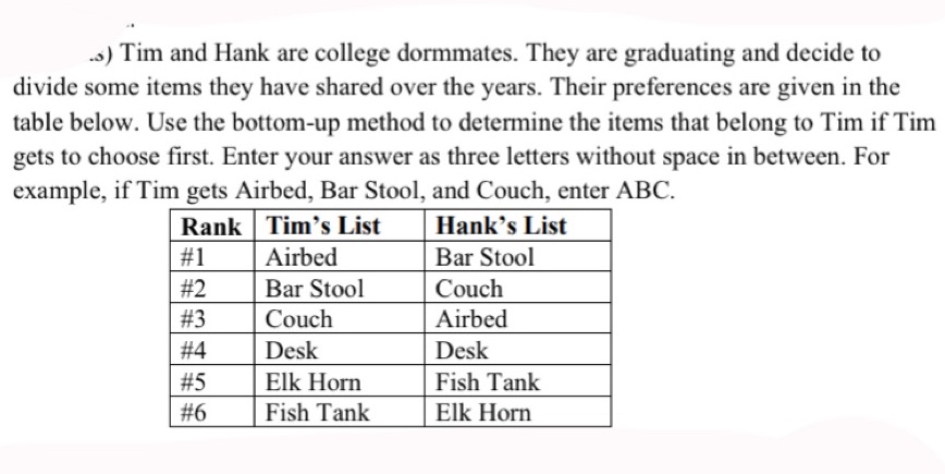 .3) Tim and Hank are college dormmates. They are