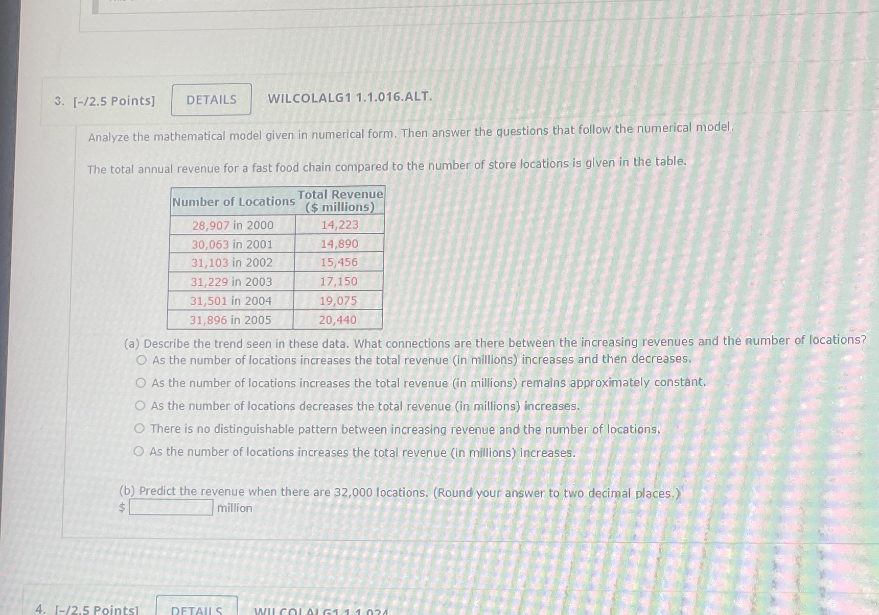 Please help 3. [-/2.5 Points] DETAILS WILCOLALG1