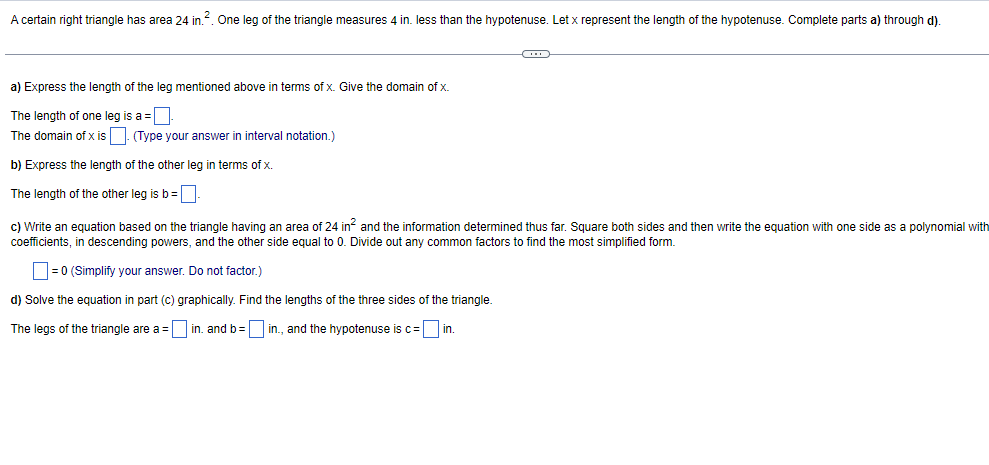 A certain right triangle has area 24 in.". One
