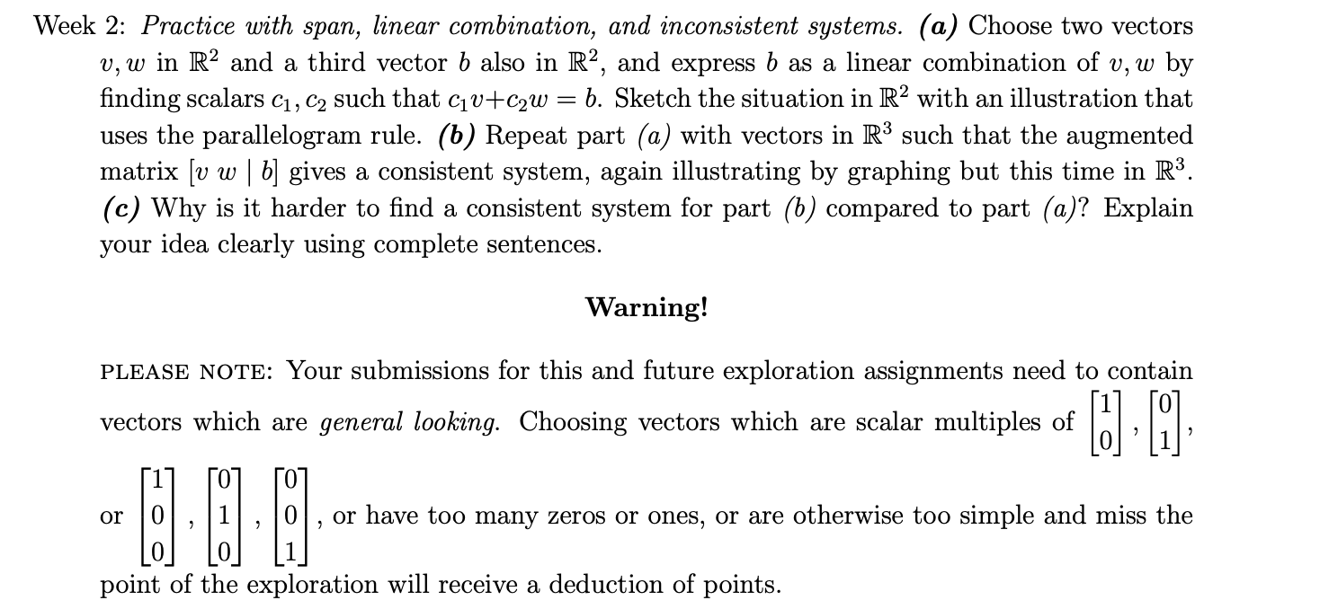 Week 2: Practice with span, linear combination,