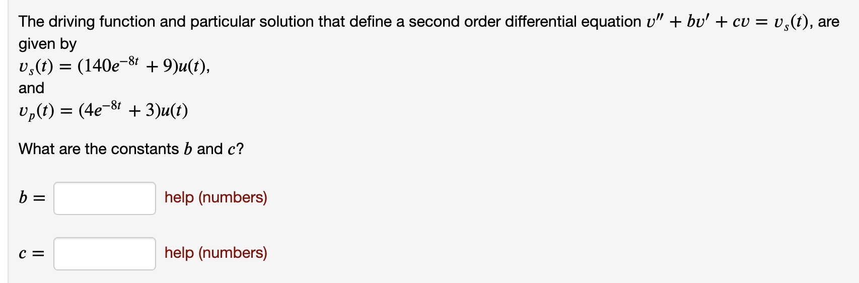 The driving function and particular solution that