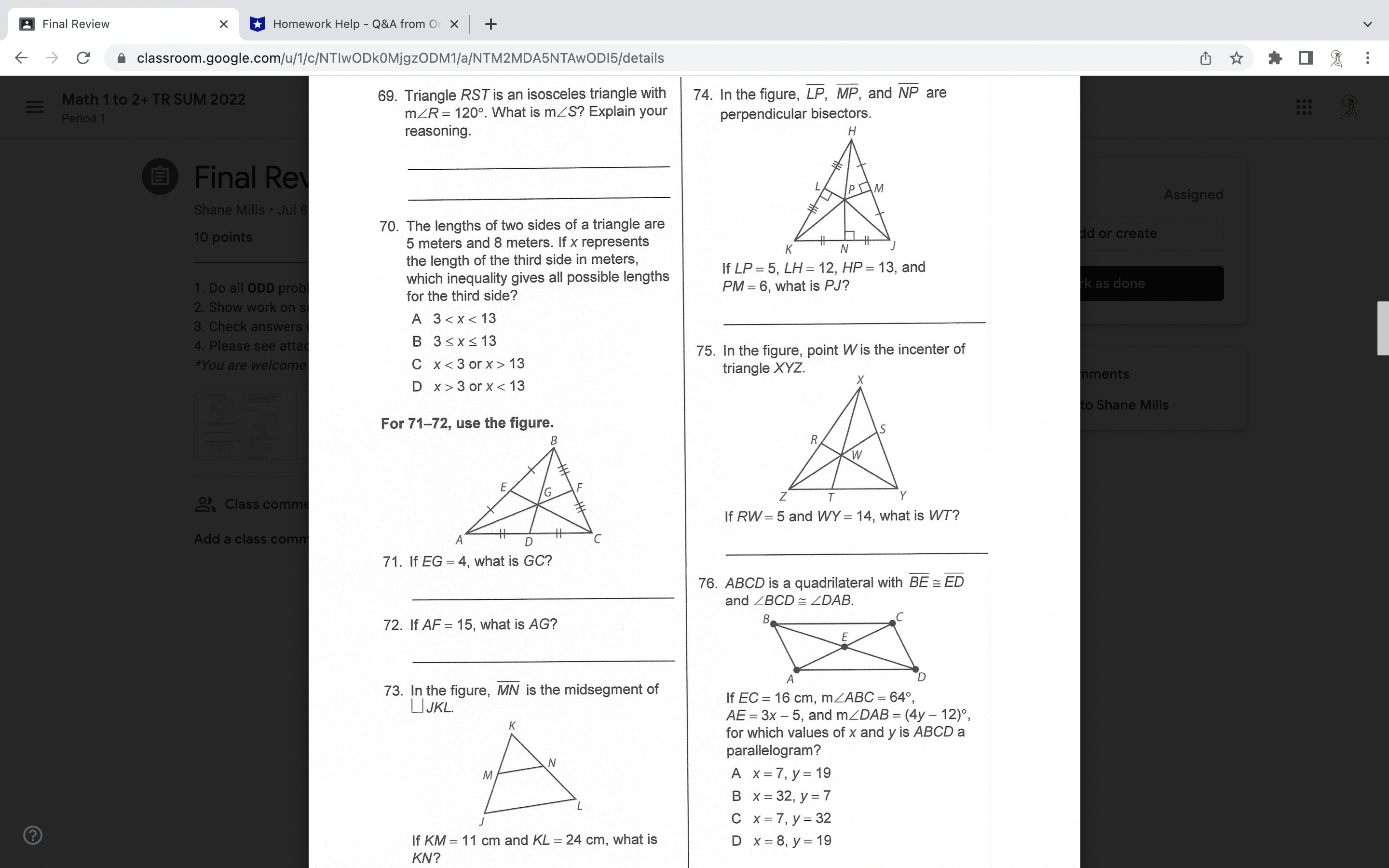 Final Review X Homework Help - Q&A from Or x + -