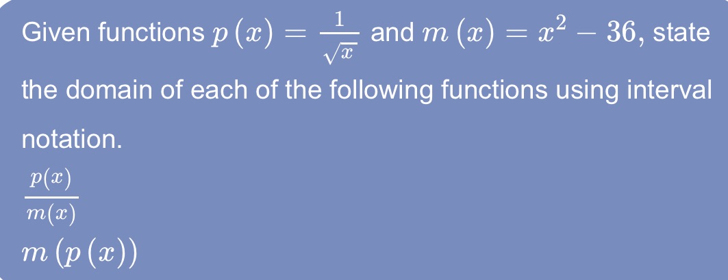 Given functions p (a) 1 = and m (xx = 2 - 36,
