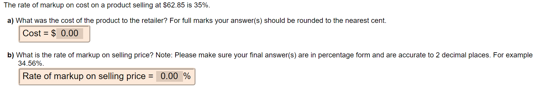 The rate of markup on cost on a product selling