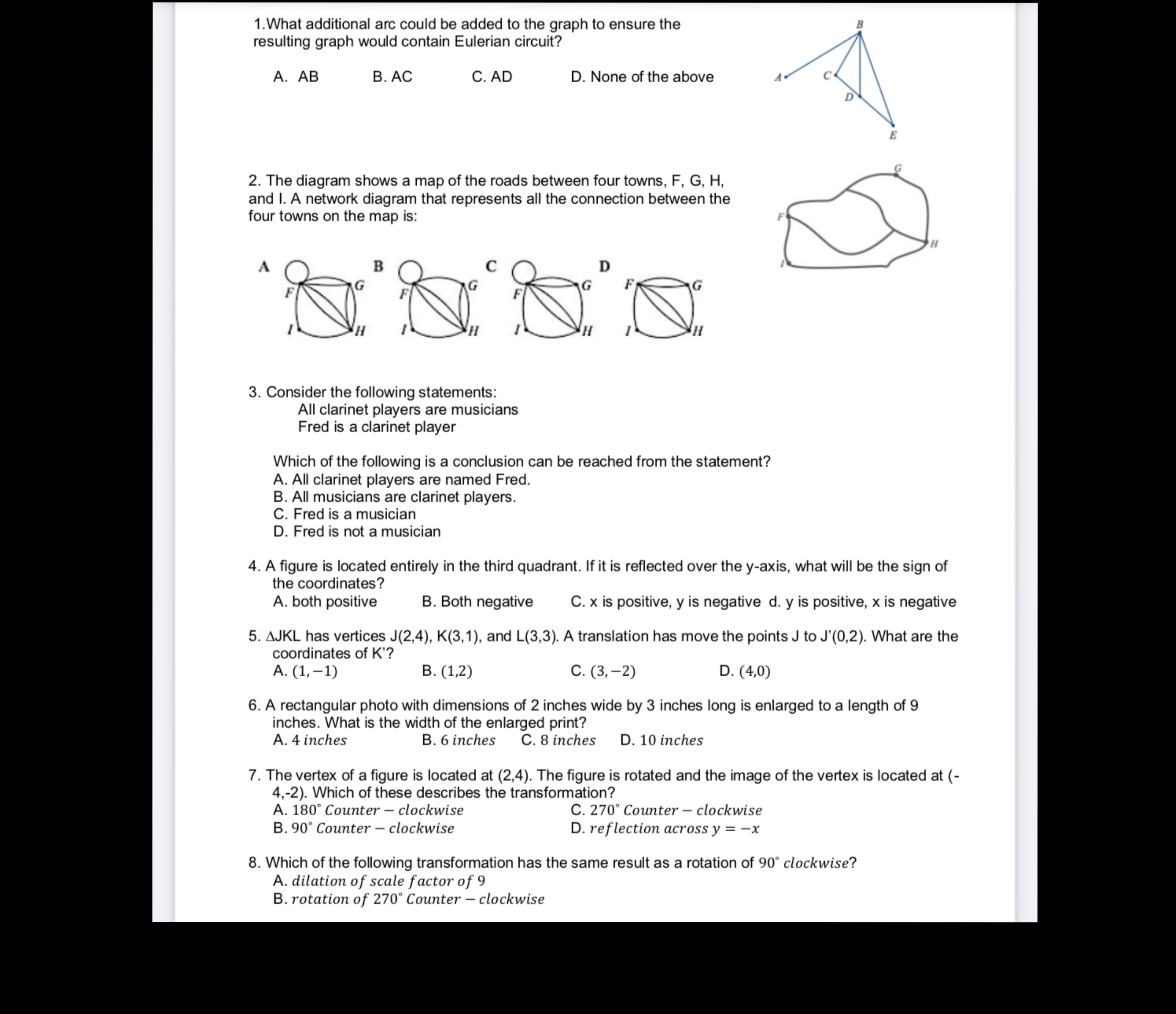 1.What additional arc could be added to the graph
