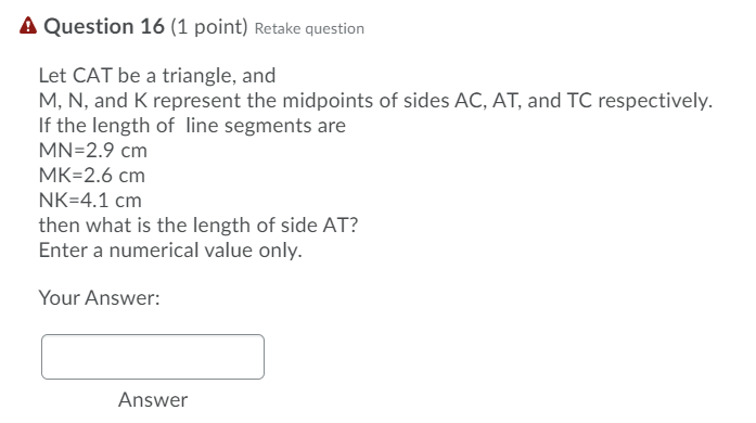A Question 11 (1 point) Retake question Let