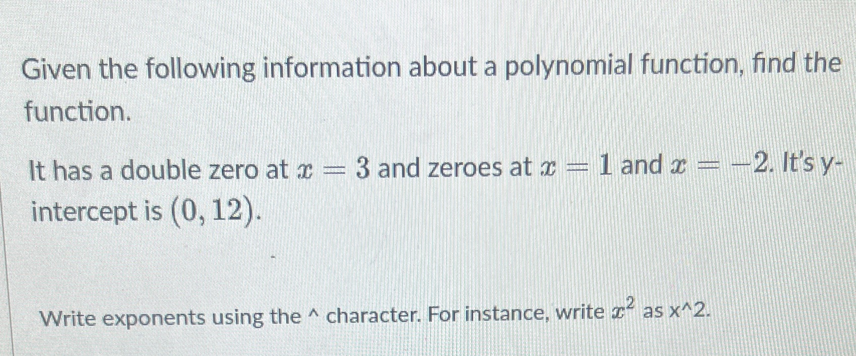 Given the following information about a