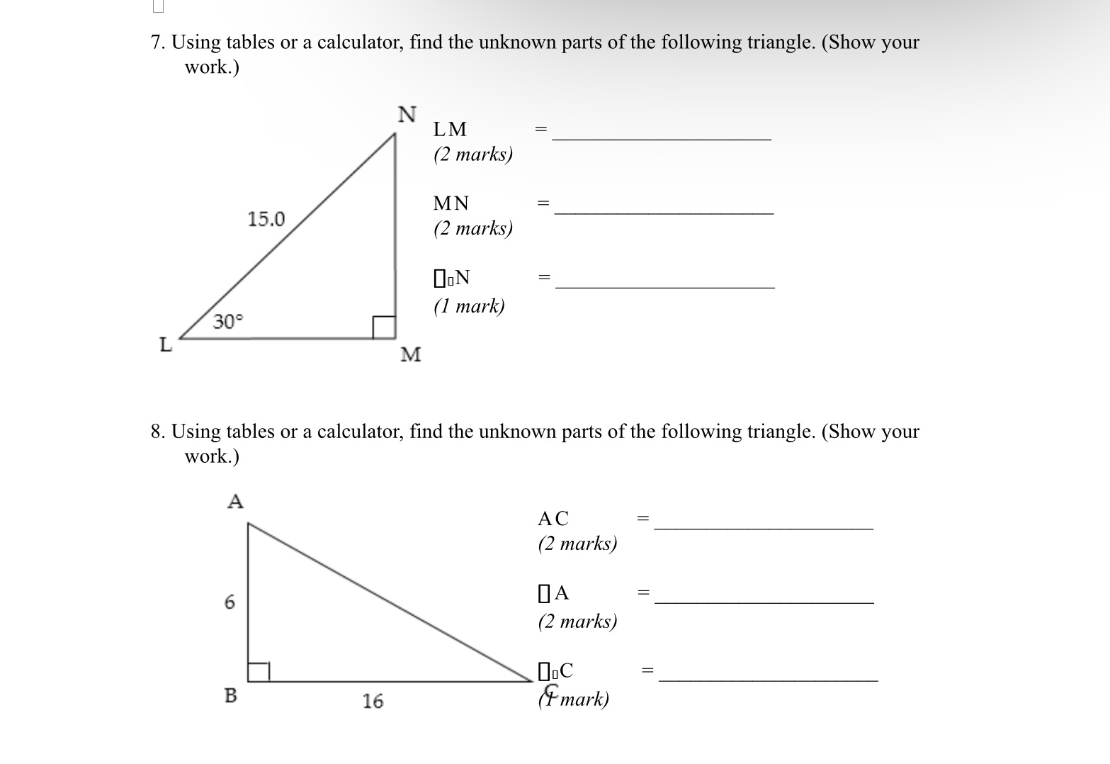U 7. Using tables or a calculator, nd the unknown