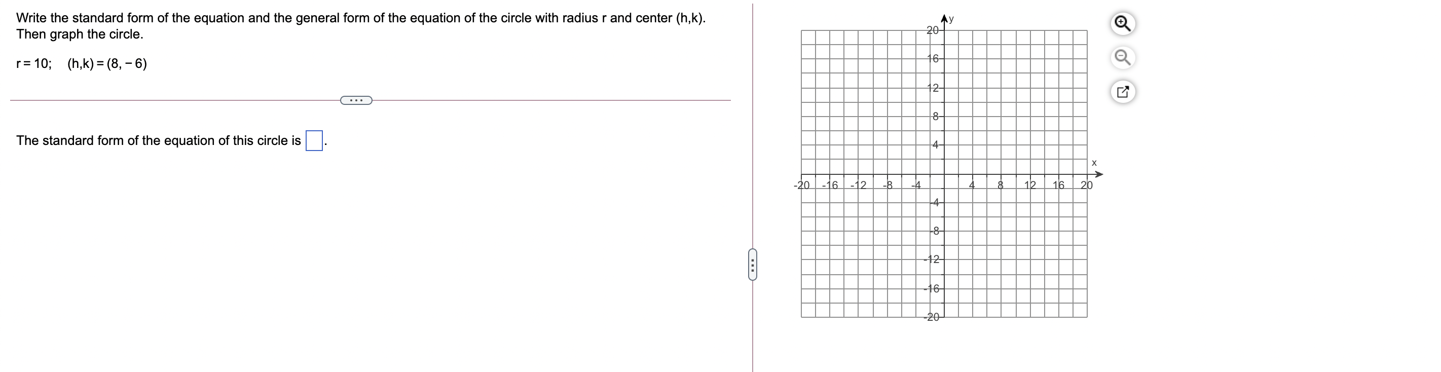 Write the standard form of the equation and the