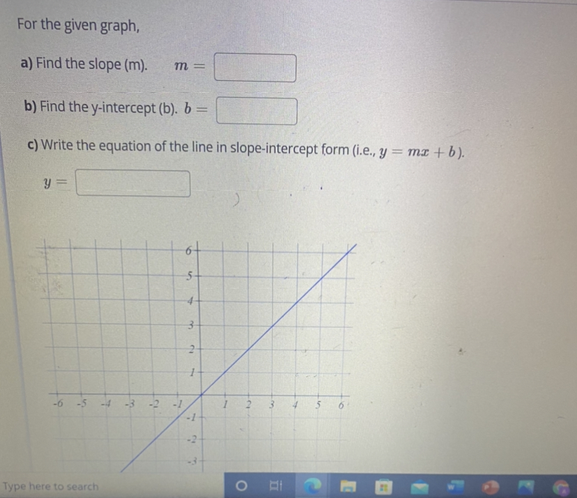 For the given graph, a) Find the slope (m). m =