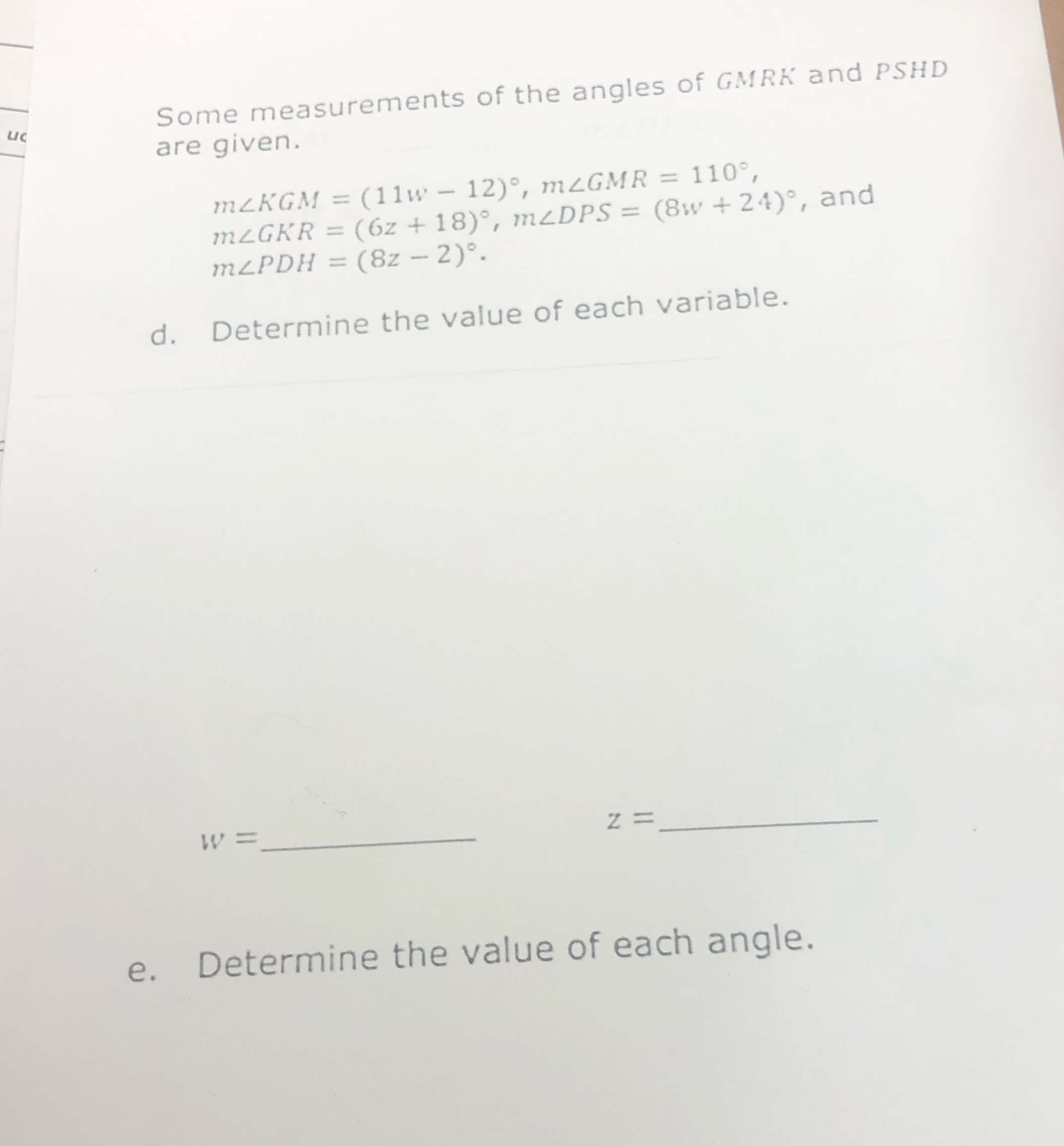 uc Some measurements of the angles of GMRK and