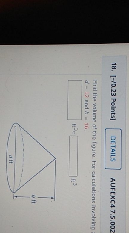find volume 18. [-/0.23 Points] DETAILS AUFEXC4