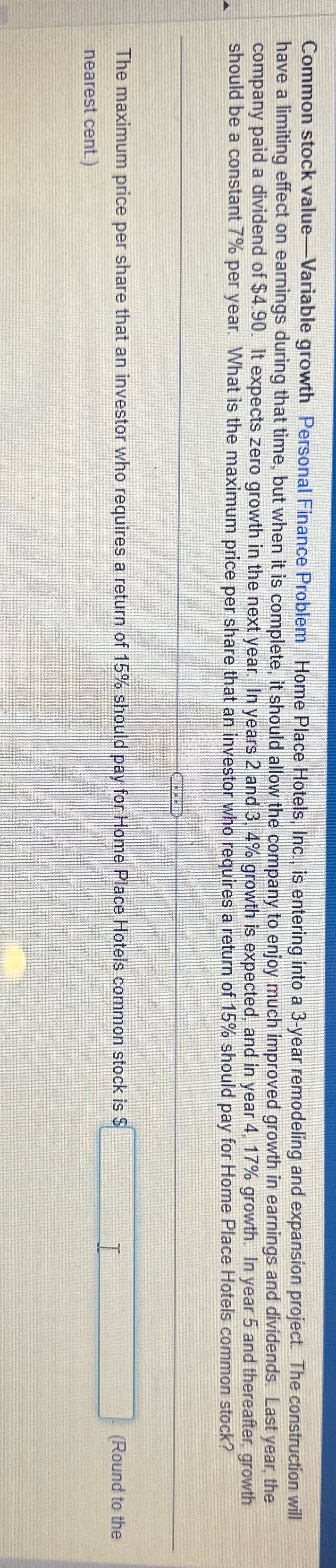 Common stock value-Variable growth Personal