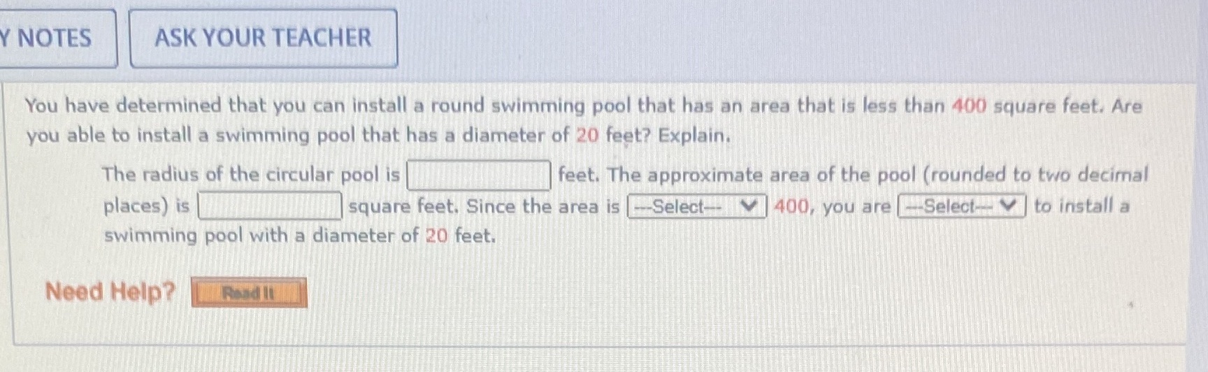 Y NOTES ASK YOUR TEACHER You have determined that