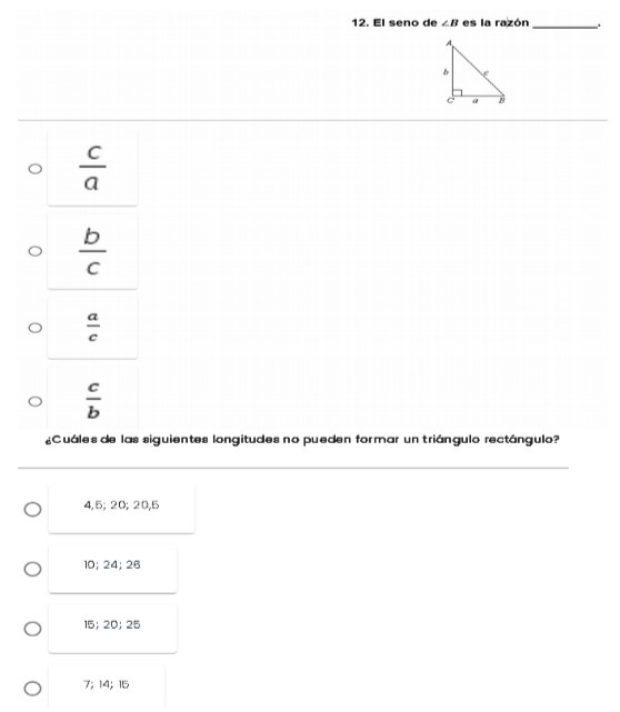 12. El seno de 28 es la razon O O O O Cuales de