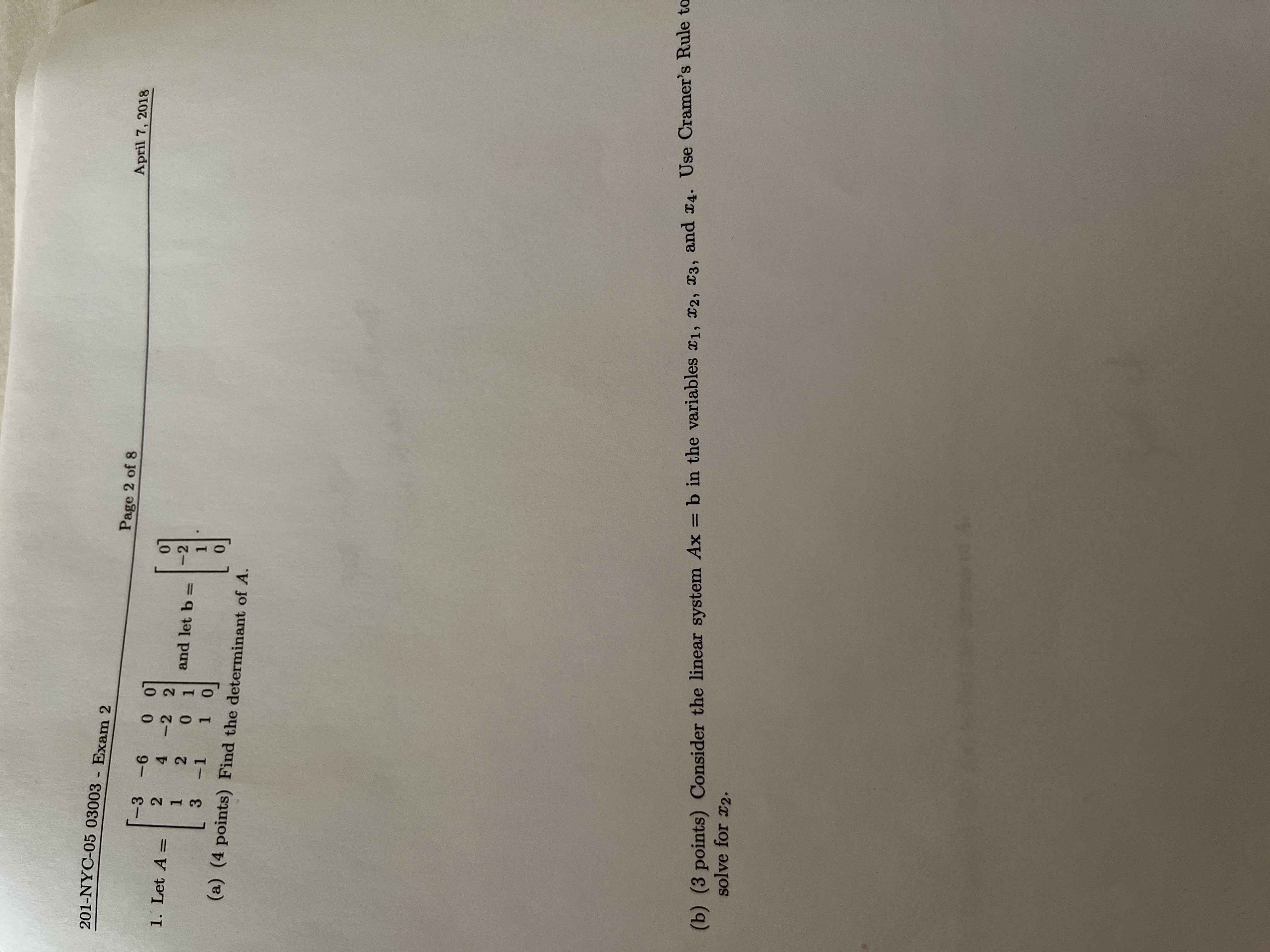 201-NYC-05 03003 - Exam 2 April 7, 2018 Page 2 of