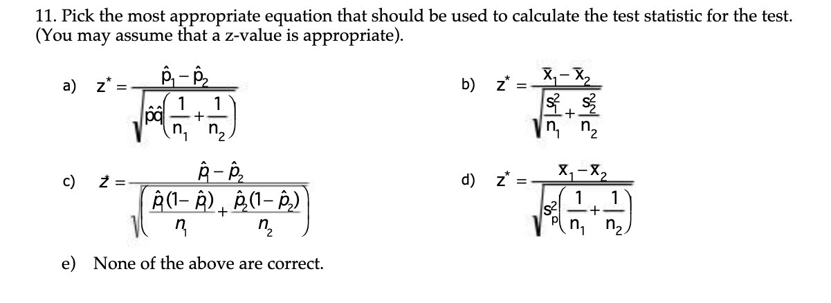 11. Pick the most appropriate equation that
